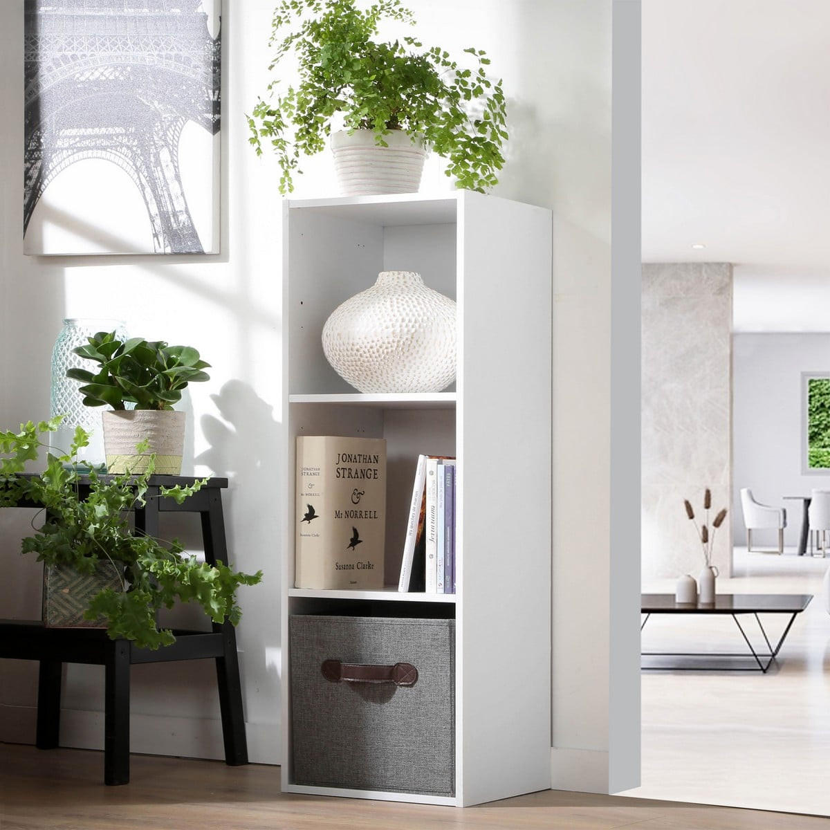 AUFBEWAHRUNGSREGAL mit 3 Fächern - L31,7 cm - Weiß, Holzwerkstoff (29.5/92.5/6cm) - Calicosy