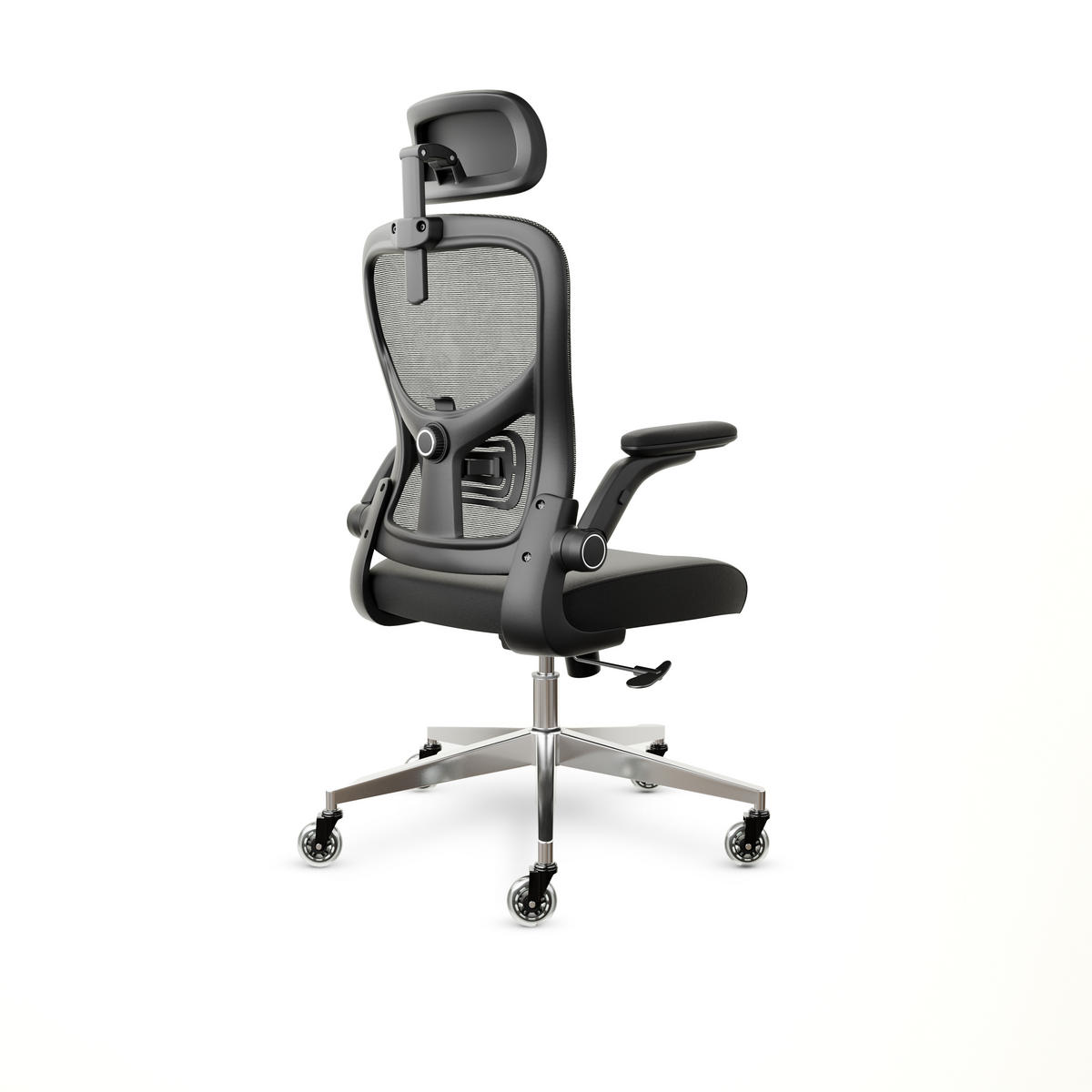 Bürostuhl SmartSeat Schwarz - Silberfarben/Schwarz, Kunststoff/Textil (70/142/70cm) - Clouvou