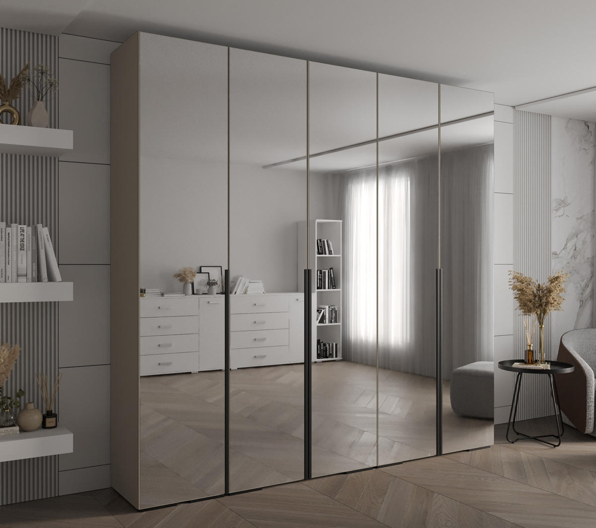 DREHTÜRENSCHRANK 236.7/250/47 5-türig - Kaschmir/Schwarz, Holz/Metall (250/236.7/47cm) - Abiks Möbel