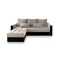 ECKSOFA KOS PIK Beige Plüsch-Stoff mit Schlaffunktion - Beige/Schwarz, Holz (220/140cm) - MASSENO