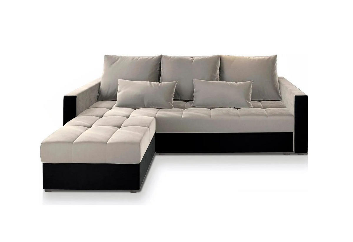ECKSOFA KOS PIK Beige Plüsch-Stoff mit Schlaffunktion - Beige/Schwarz, Holz (220/140cm) - MASSENO