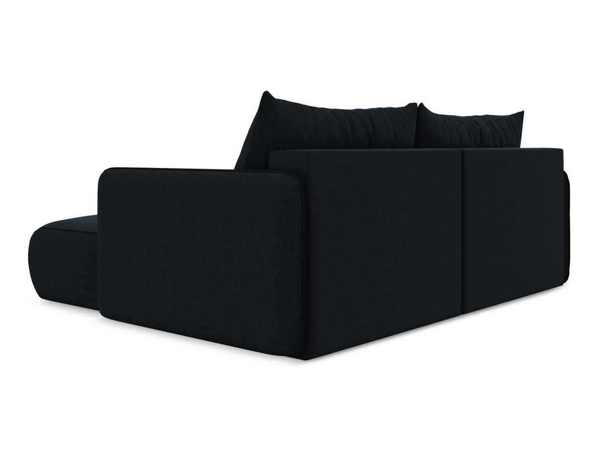 ECKSOFA mit Schlaffunktion Samt Stoff Blau - Blau/Schwarz, Kunststoff/Textil (207/148cm) - Makamii