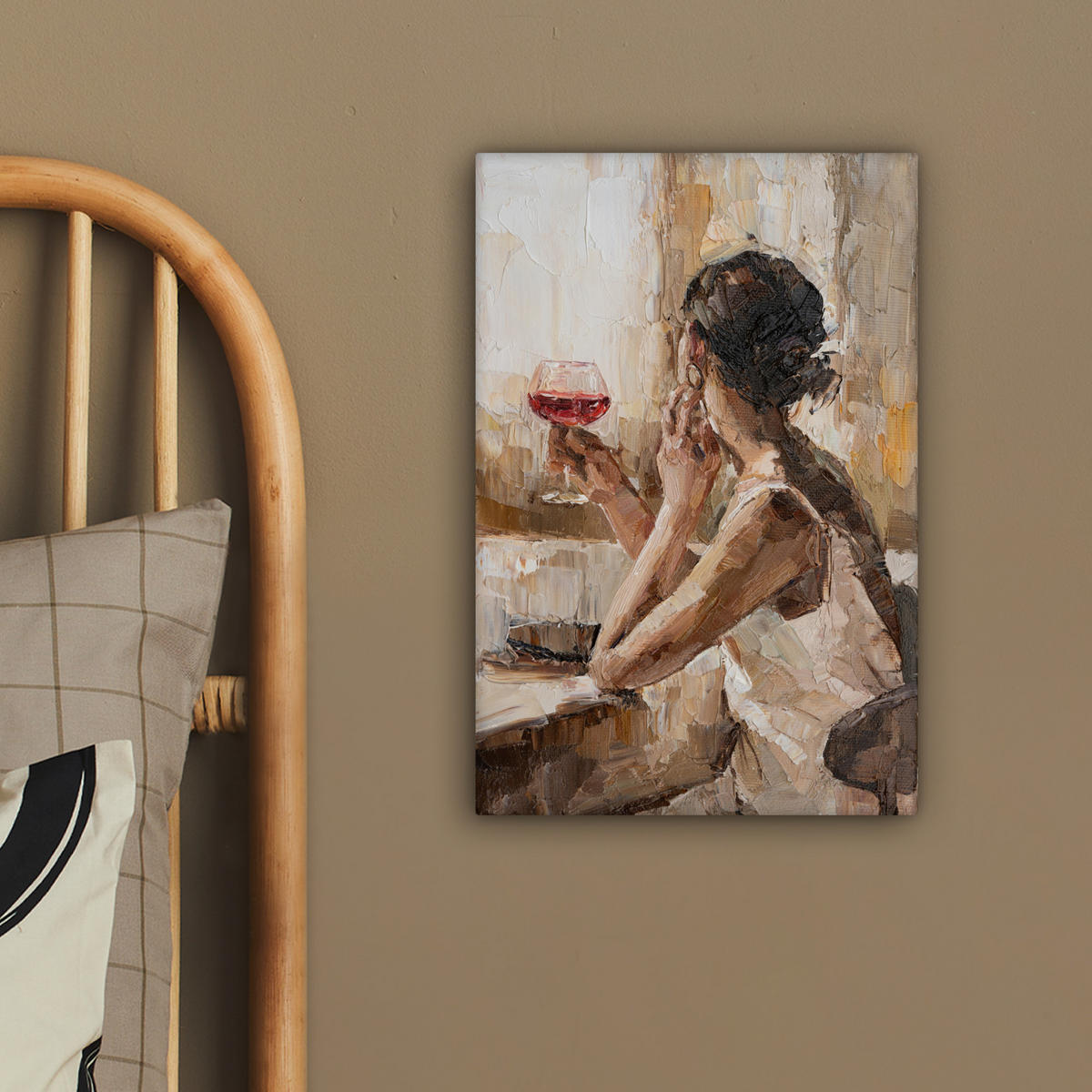 LEINWANDBILD Ölgemälde - Frau - Wein 20x30 cm - Hellbraun, Textil (20/30cm) - MuchoWow