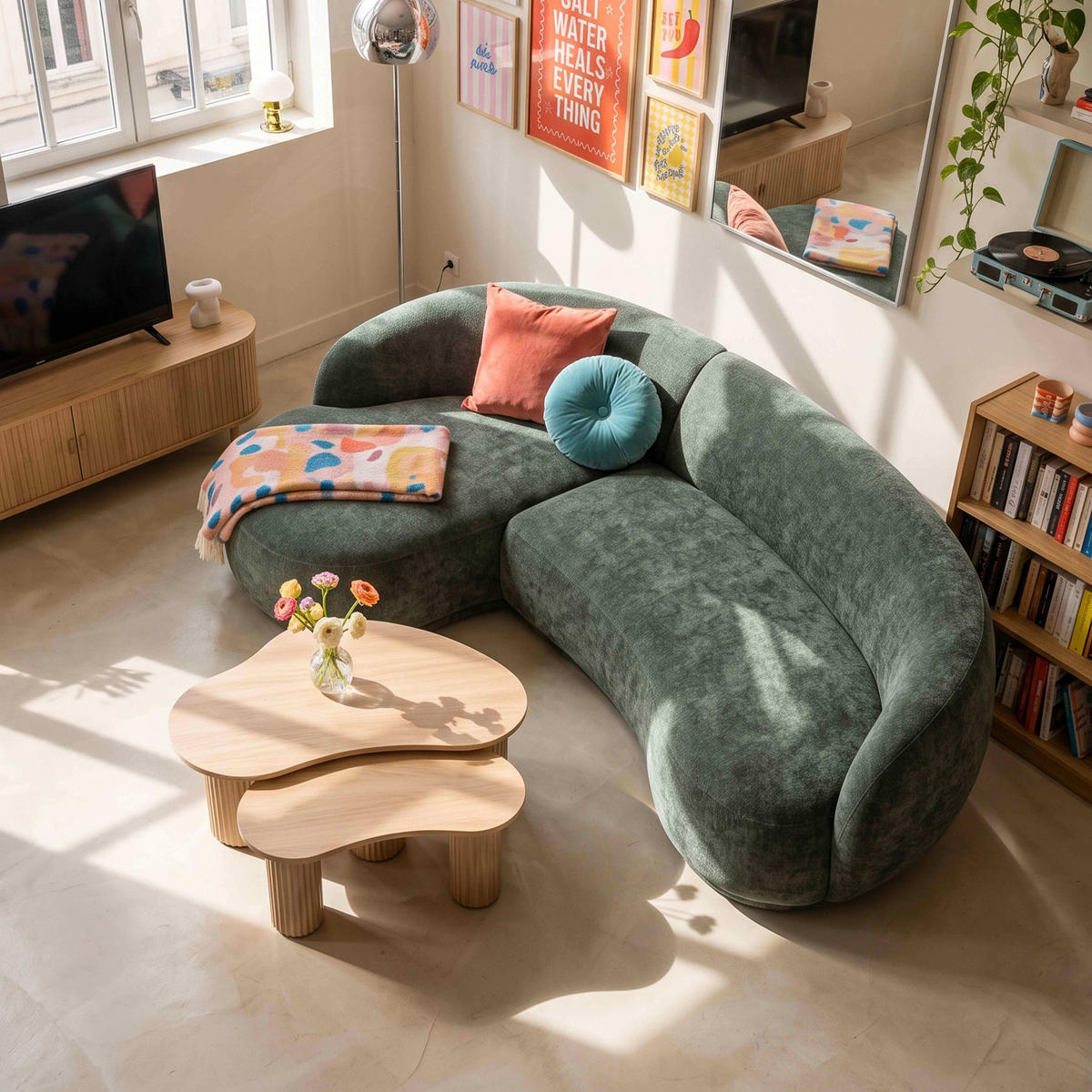 RECHTECKSOFA LINKS Harper 3er-Set, Grün - Grün, Holz/Textil (277/120cm) - Oviala