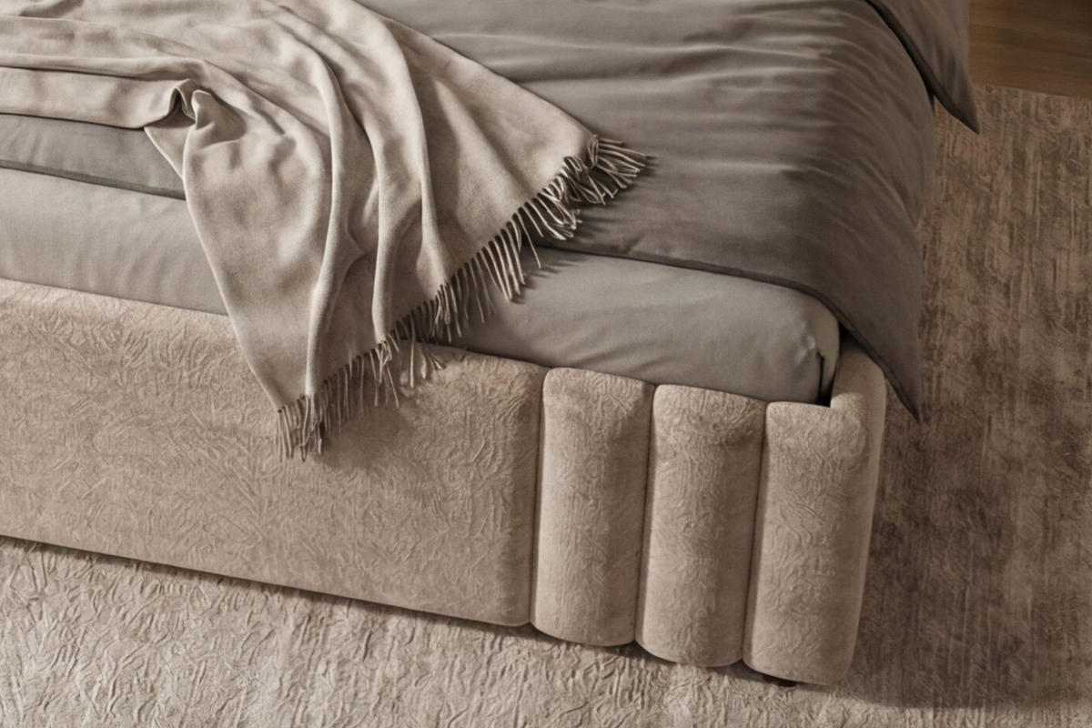 POLSTERBETT JASMIN 180/200 cm in Chenille Beige mit Bettkasten und LED - Beige, Holz/Holzwerkstoff (180/200cm) - Deine Möbel 24