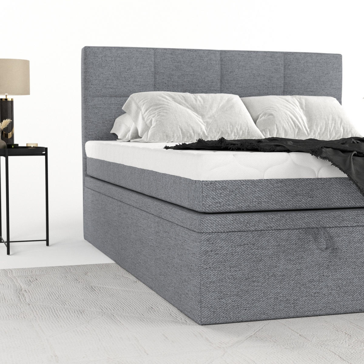 BOXBETT Tessa 180/200 cm Grau im Neve Stoff - Schwarz/Grau, Holz/Holzwerkstoff (180/200cm) - AltaBeds