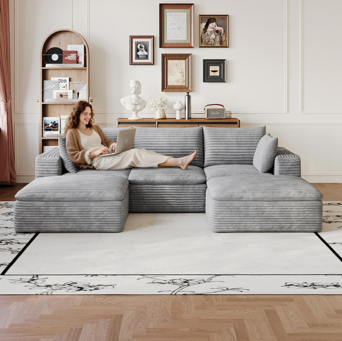 WOHNLANDSCHAFT aus Stoff 260 cm Grau mit abnehmbarer Polsterung und flexiblem Doppelschicht-Design - Grau, Textil (260/60/160cm) - Modfu