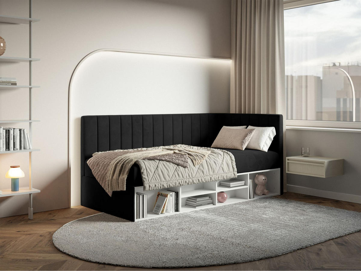 JUGENDBETT Ventrio Schwarz Easy-Clean-Samtbezug 90x200 cm - Schwarz, Holz/Textil (90/200cm) - Selsey