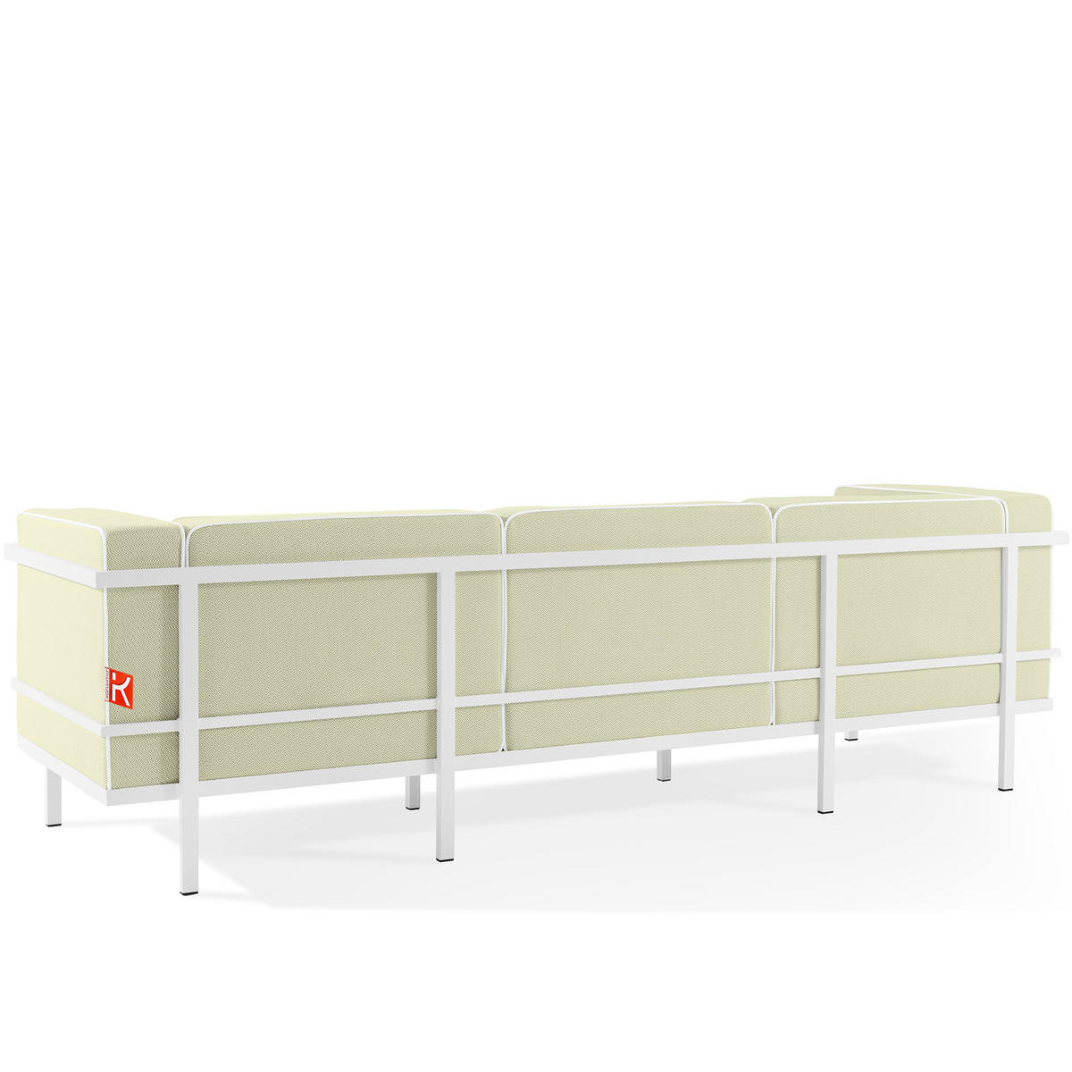 GARTENLOUNGE-SET TRIGLO 1x Tisch, 2x Sessel, 1x Sofa 3-Sitzer, 4-tlg., Modern, Weiß - Weiß/Hellgrün, Glas/Textil - KONSIMO®