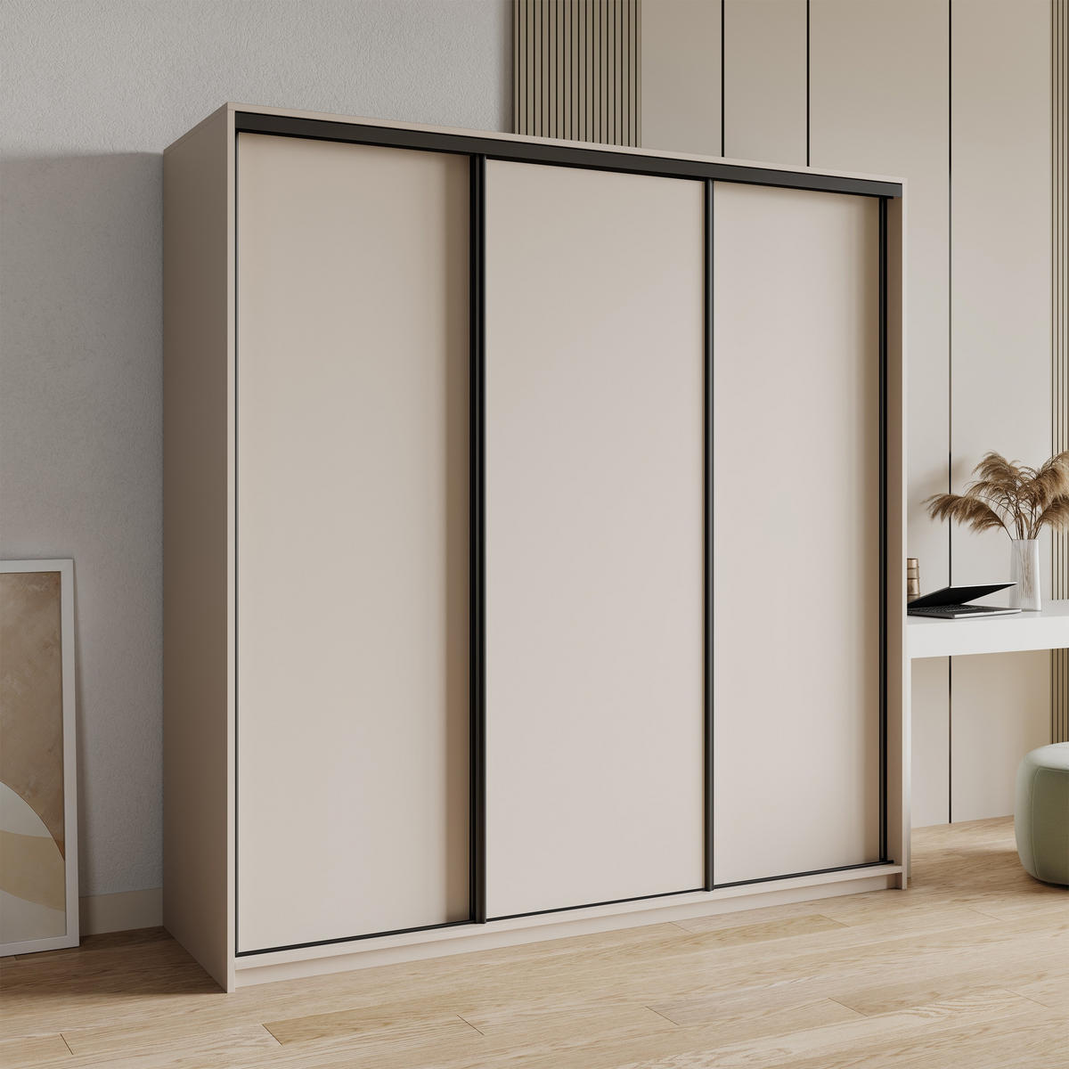 SCHWEBETÜRENSCHRANK NISSE 200/205/60 cm 3-türig Kaschmir - Kaschmir, Holzwerkstoff (200/205/60cm) - MASSENO