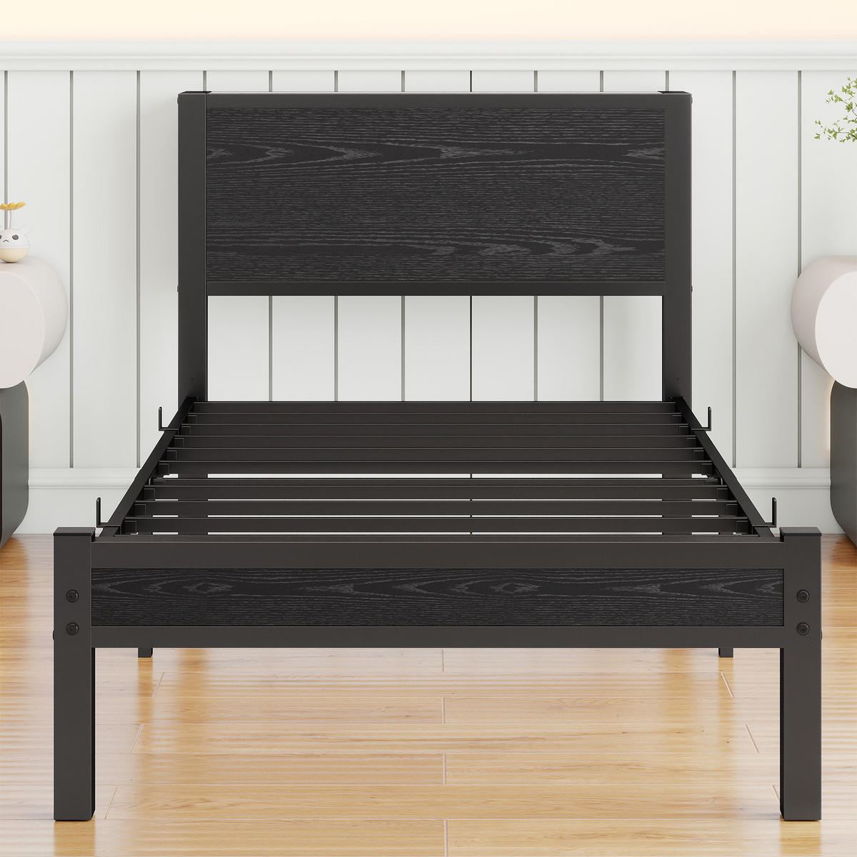 METALLBETT 90x200 cm Stauraum Kopfteil schwarz - Schwarz, Holzwerkstoff (90/200cm) - Fortuna Lai