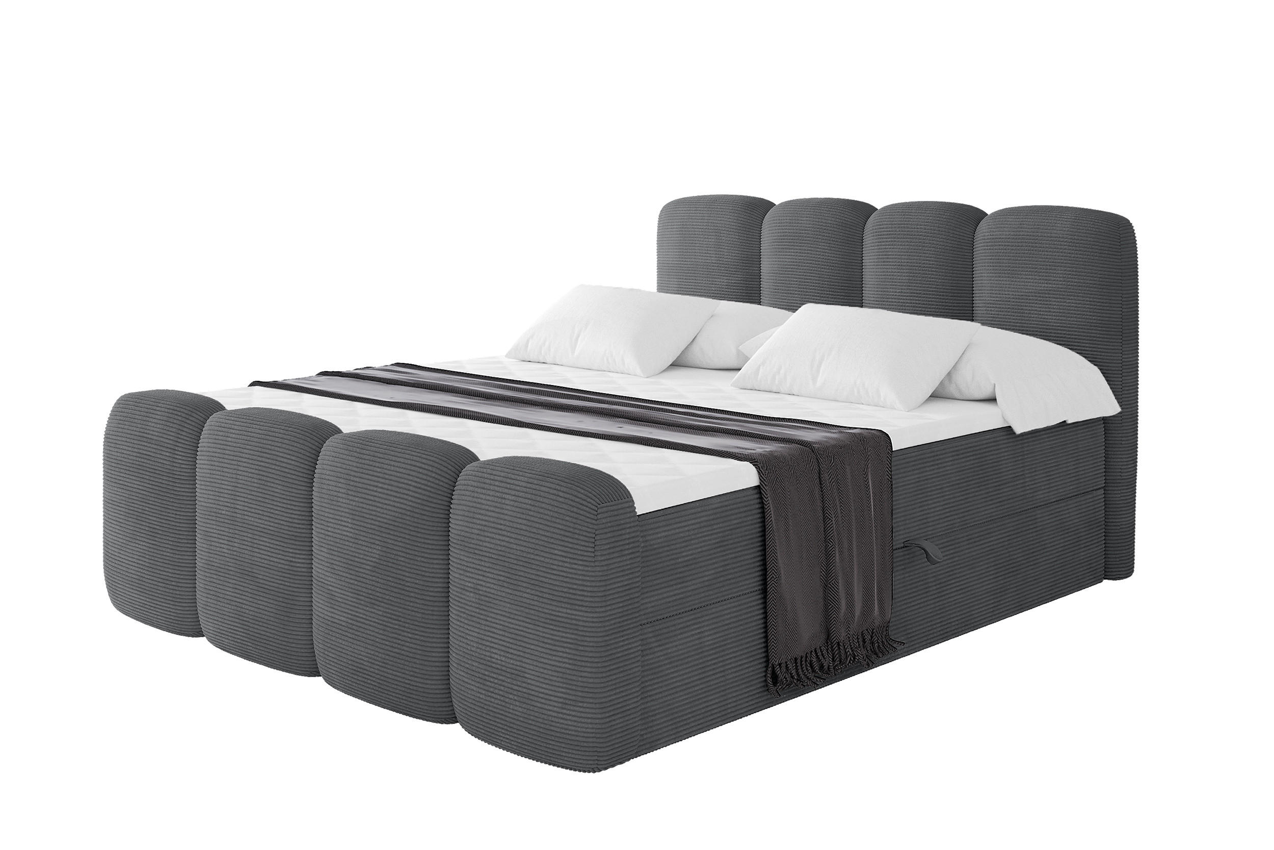 BOXBETT mit Matratze H4 - NINA-Z - 160x200 cm - Dunkelgrau - Taupe, Holzwerkstoff (160/200cm) - ALTDECOR