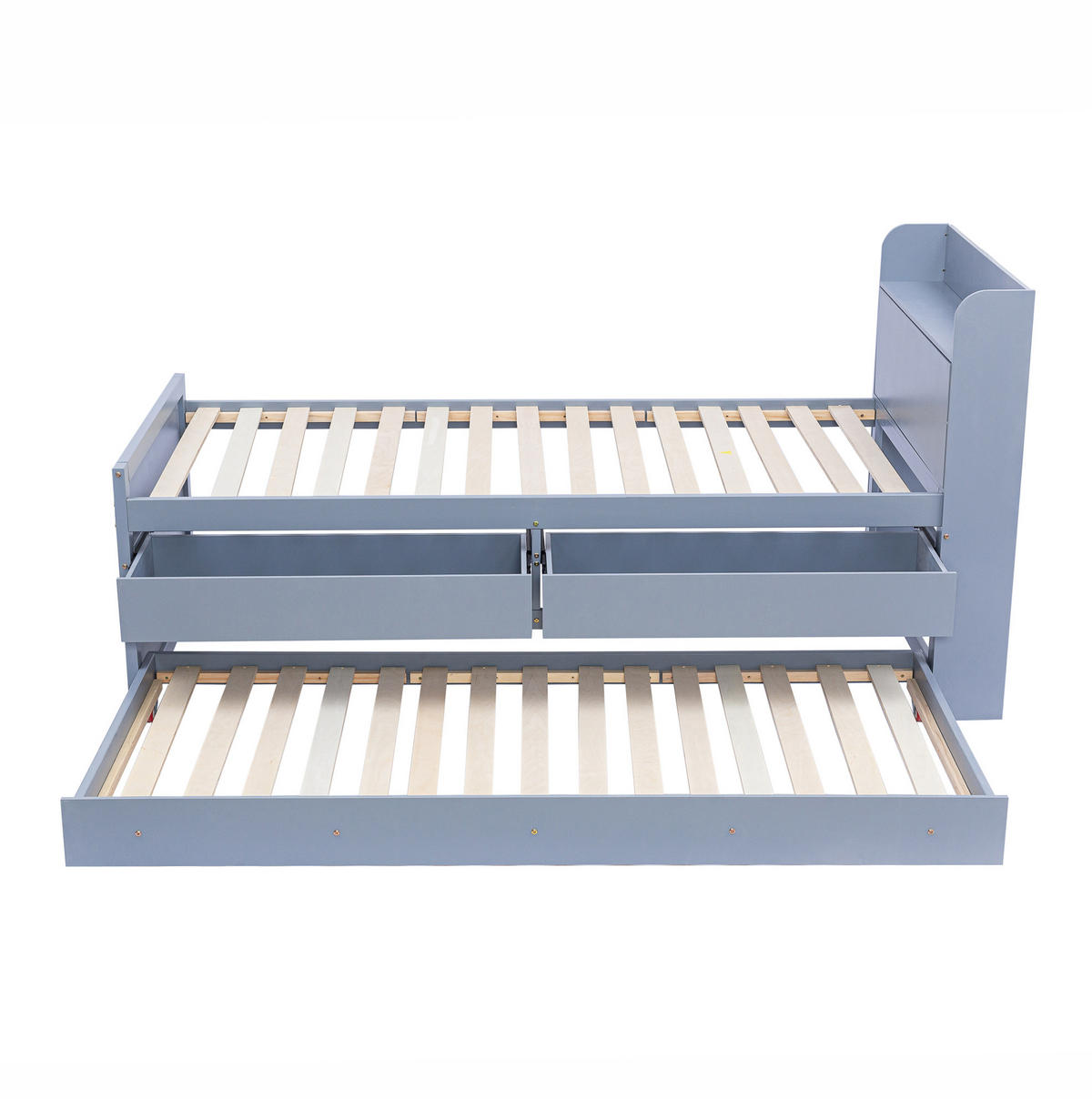 EINZELBETT aus 90x190 cm Grau mit USB-Anschluss, Nachttisch, Ausziehbett und 2 Schubladen - Grau, Holzwerkstoff (90/200cm) - Modfu