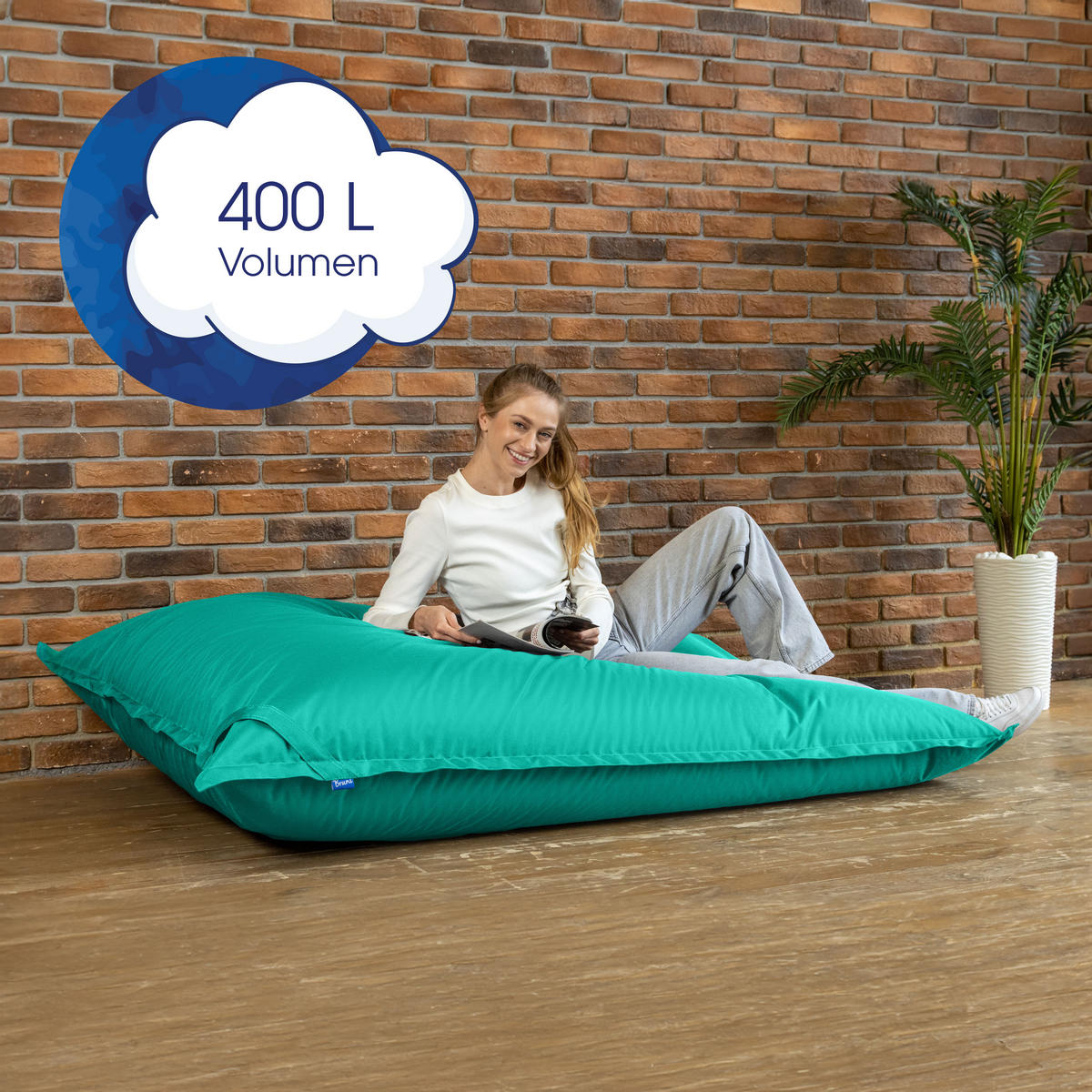 SITZSACK XXL Caree türkis, 140x180cm groß für Outdoor - Türkis, Textil (180/140/30cm) - Bruni