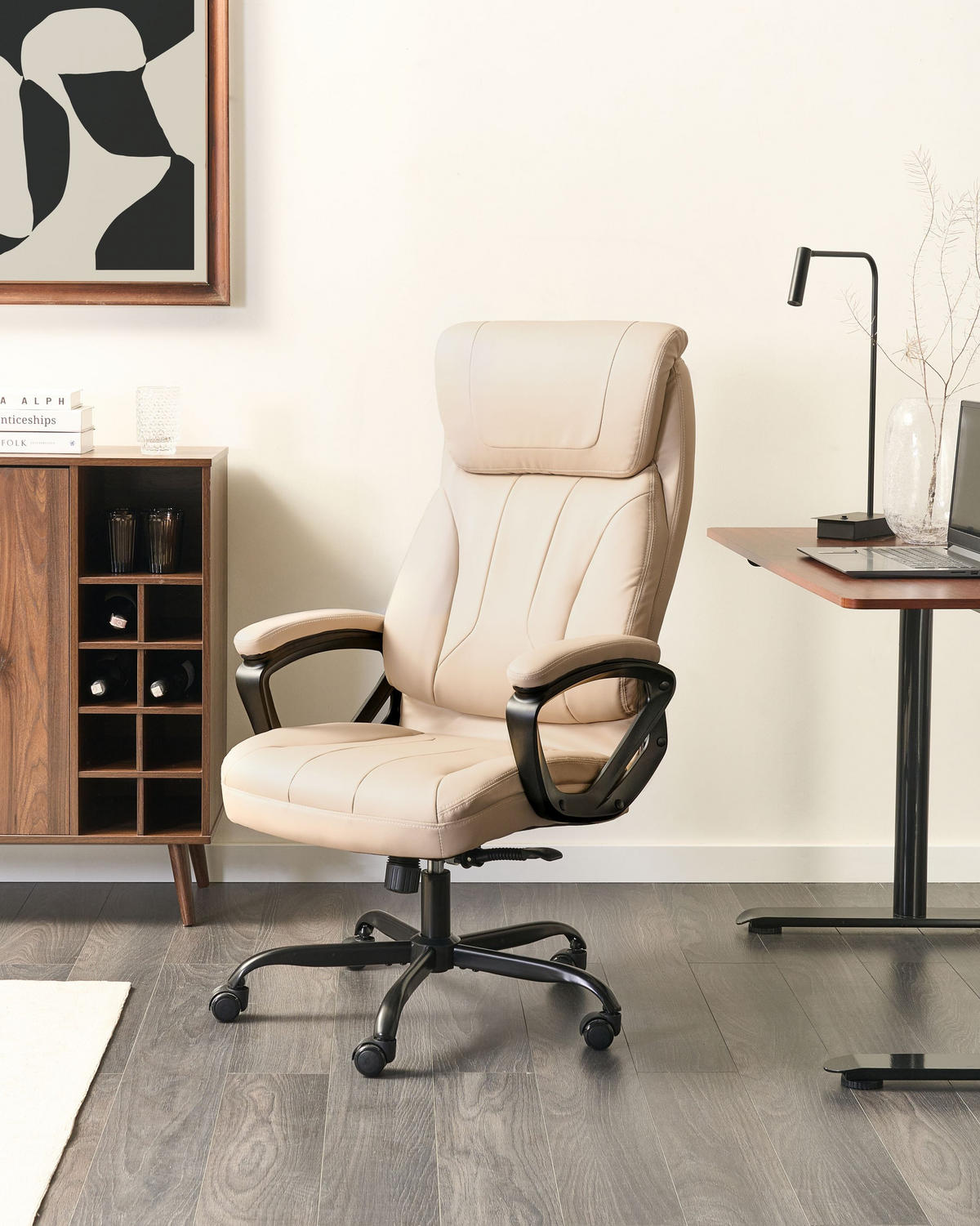 CHEFSESSEL Kunstleder Beige Proud - Beige, Kunststoff (66/115/66cm) - Beliani