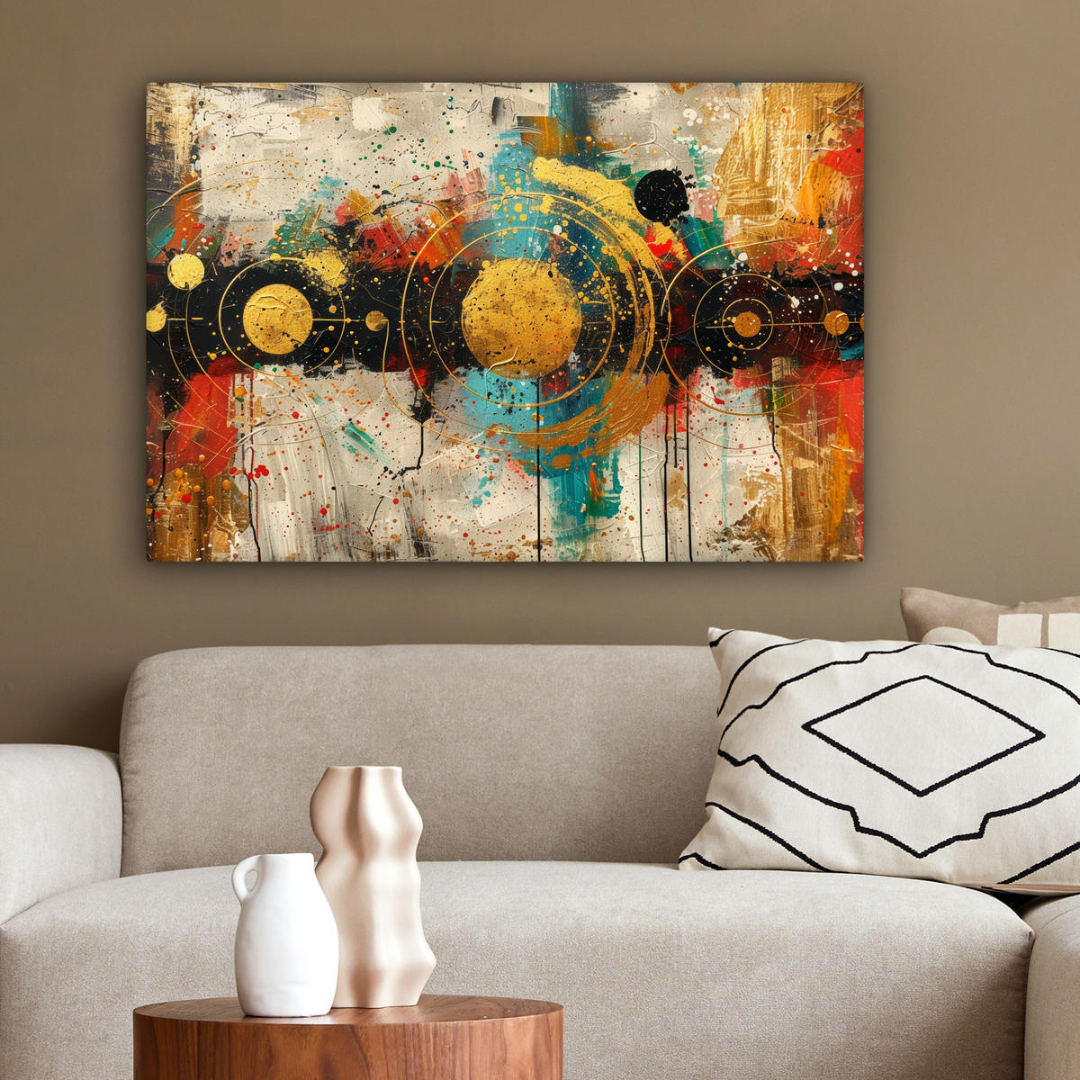 LEINWANDBILD - Abstrakt - Kunst - Gold - Modern - 60x40 - Wanddeko Schlafzimmer - Multicolor, Textil (60/40cm) - MuchoWow