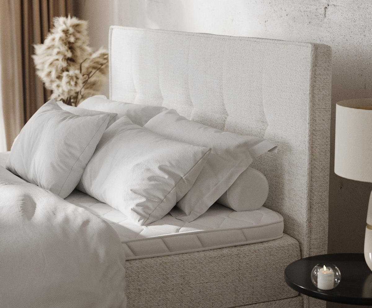 BOXBETT Tivra 200/200 cm Creme im Neve Stoff - Creme/Schwarz, Holz/Holzwerkstoff (200/200cm) - AltaBeds