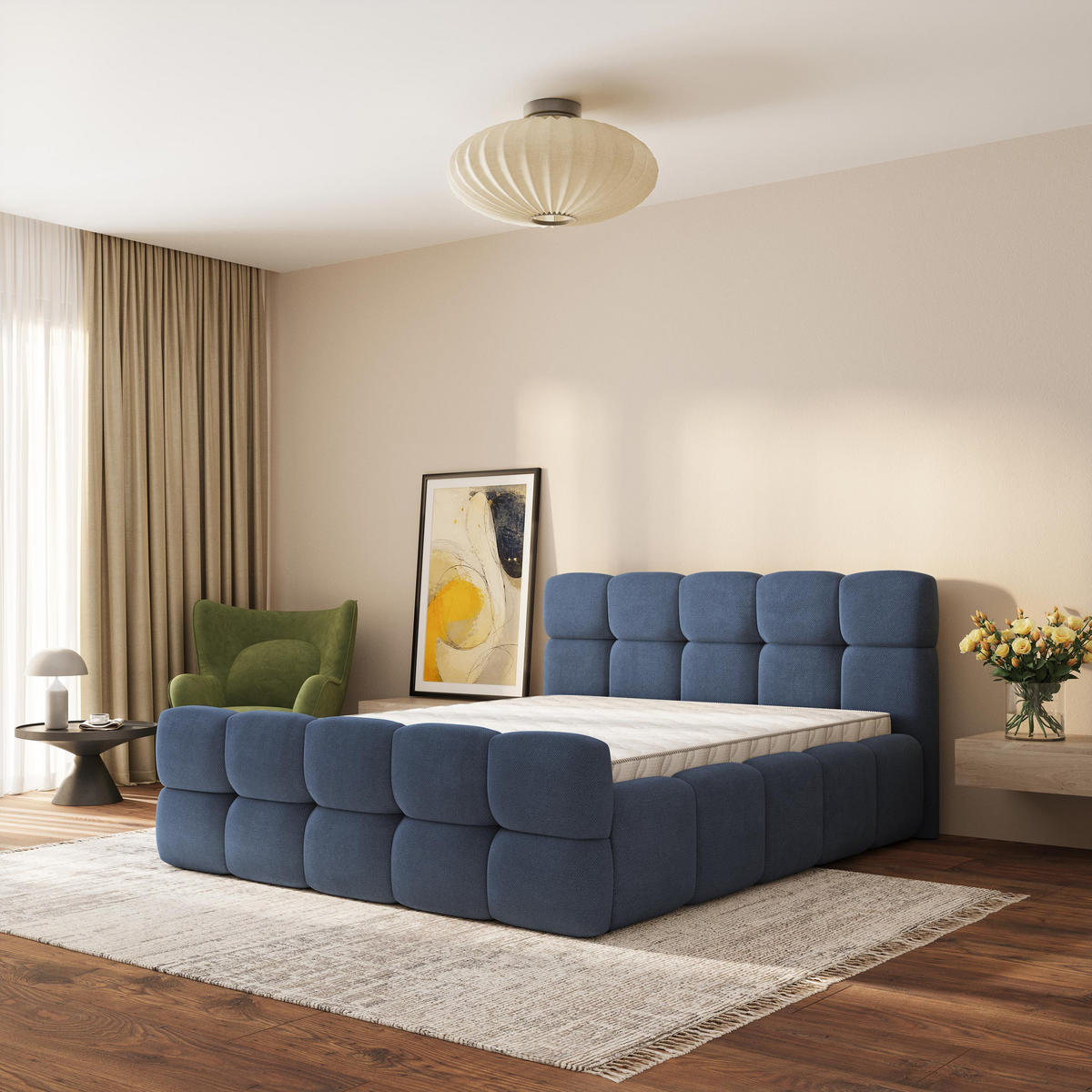 ČALOUNĚNÁ POSTEL ELIZJA 180x200 cm, s úložným prostorem, Modrá - SORO 76 - modrá, dřevo/textil (180/200cm) - MASSENO