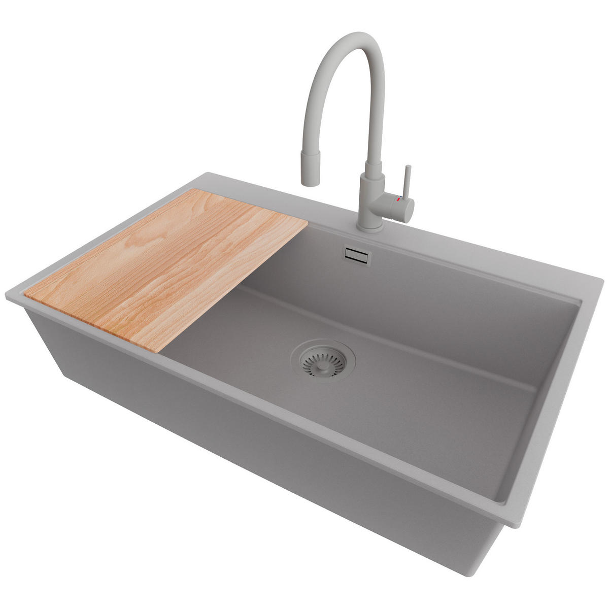 GRANITSPÜLE Oslo, 2-er set Grau 78/50 cm 1 Becken + Küchenarmatur 38/14 cm + Ablauf-Set + Schneidebrett ab 80er Unterschrank - Beige/Grau, Kunststoff (78/20/50cm) - Primagran