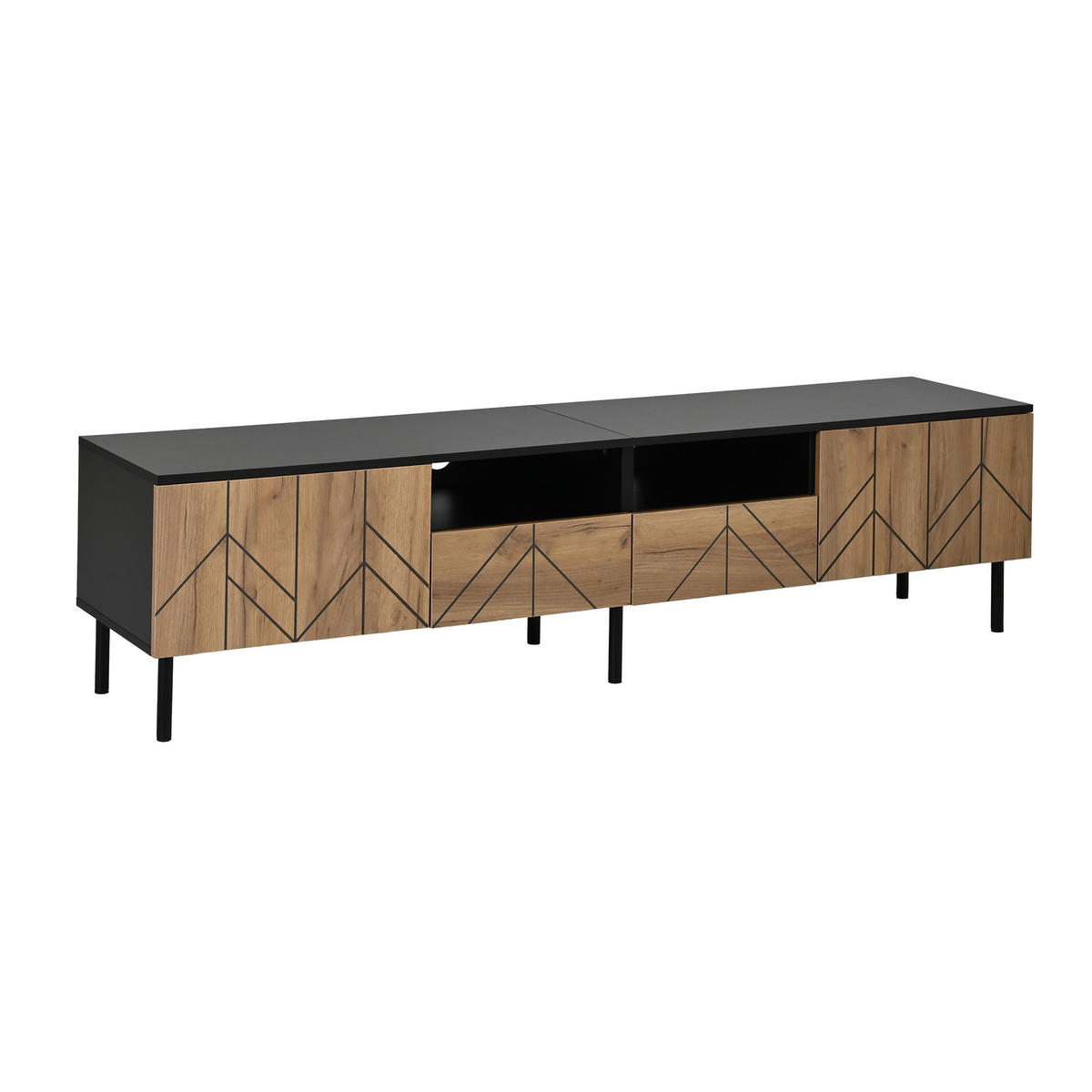 TV-LOWBOARD Walnuss Holzoptik 200cm für 80 Zoll TV mit 4 Türen & 2 Schubladen - Walnussfarben, Holzwerkstoff (200/55/39.5cm) - Urban Meuble