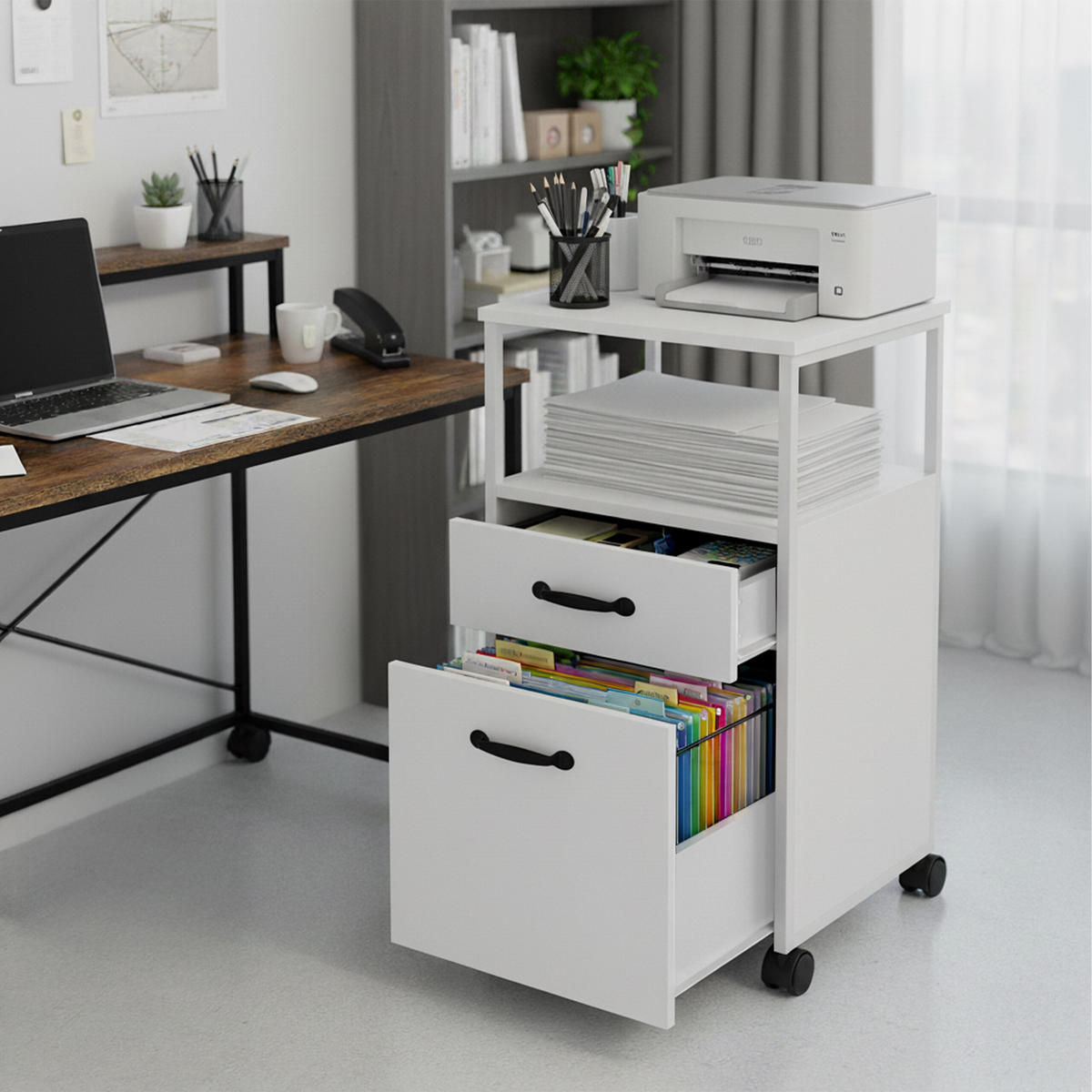 ROLLCONTAINER - Weiß, Holzwerkstoff/Kunststoff (42/66.5/44cm) - Relaxdays