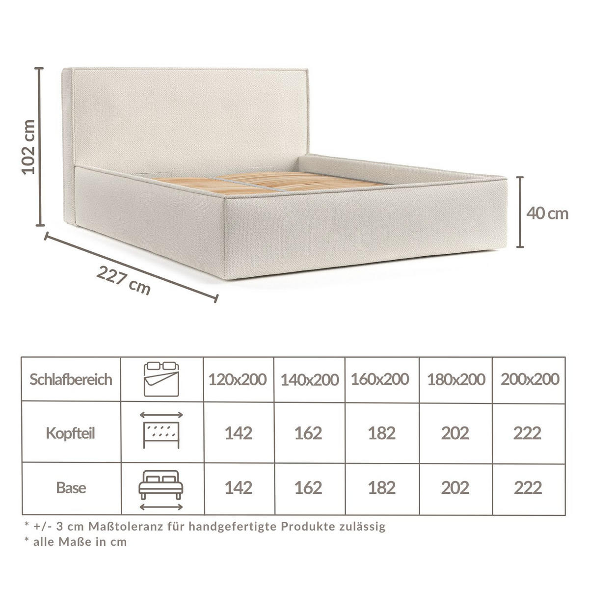 POLSTERBETT Lounge Beige 200/200 cm im Chenille-Stoff - Beige/Schwarz, Holz/Holzwerkstoff (200/200cm) - Maison de Reve