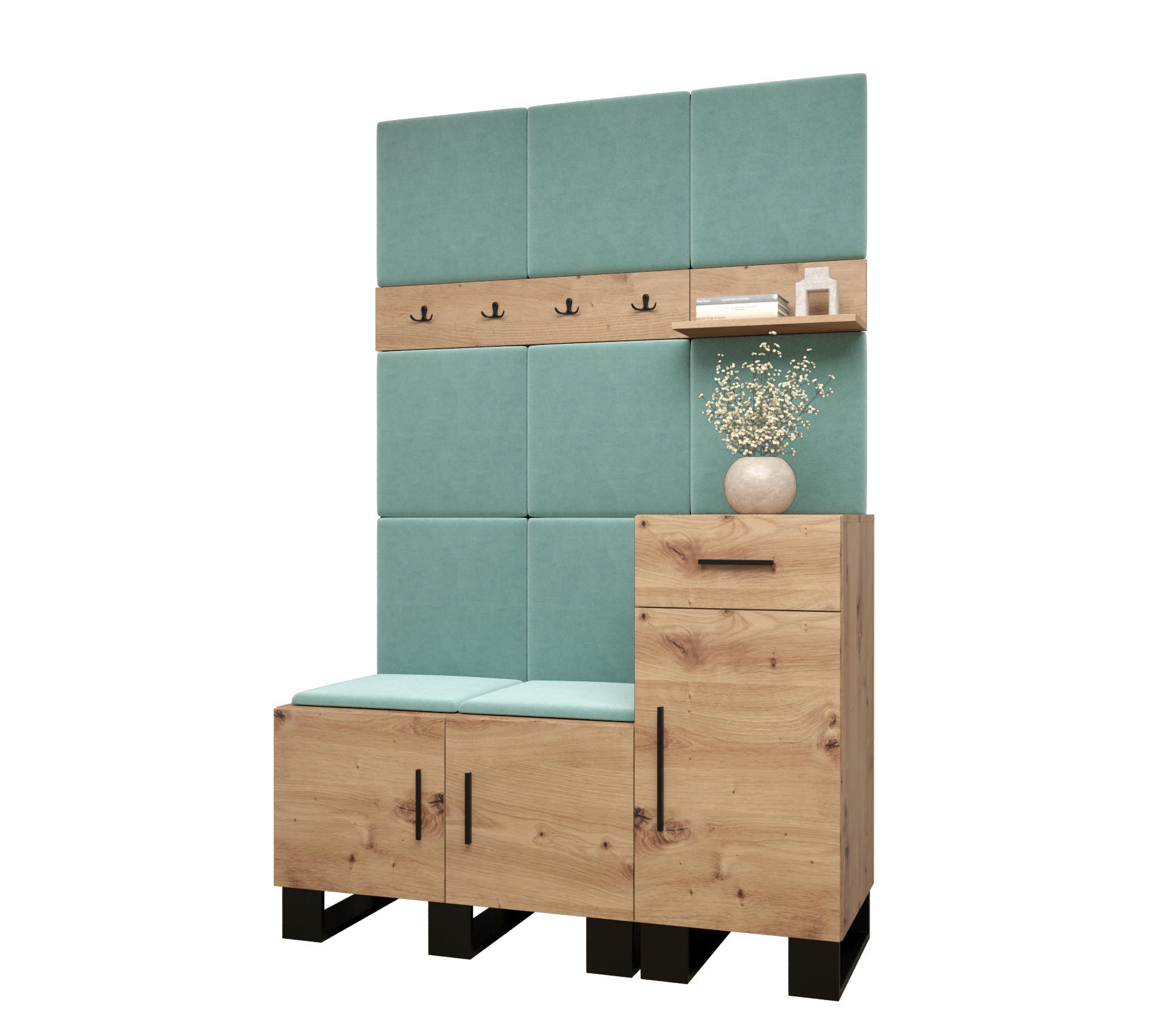 Abiks Möbel Garderoben-Set Eiche Artisan, Mintgrün 126x196x45.6 cm