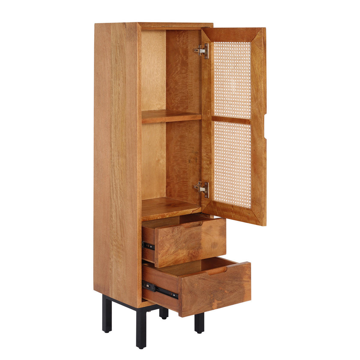 MASSIVER MIDISCHRANK - Mango massiv / Wiener Geflecht - Mango / Beige - Braun, Naturmaterialien/Holz (38/130/30cm) - home24