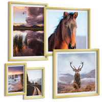 BILDER SET 5er Set - 50x50 cm & 20x30 cm & 40x60 cm Goldrahmen - Berglandschaften, Rentiere, Pferdestraße - Goldfarben, Kunststoff (40/60cm) - TULUP