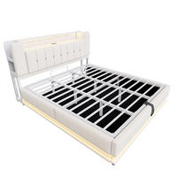 STAURAUMBETT 180/200 cm DE-02116, in Beige, mit LED, USB und Hydraulik - Beige, Metall (180/200cm) - ComfortXL