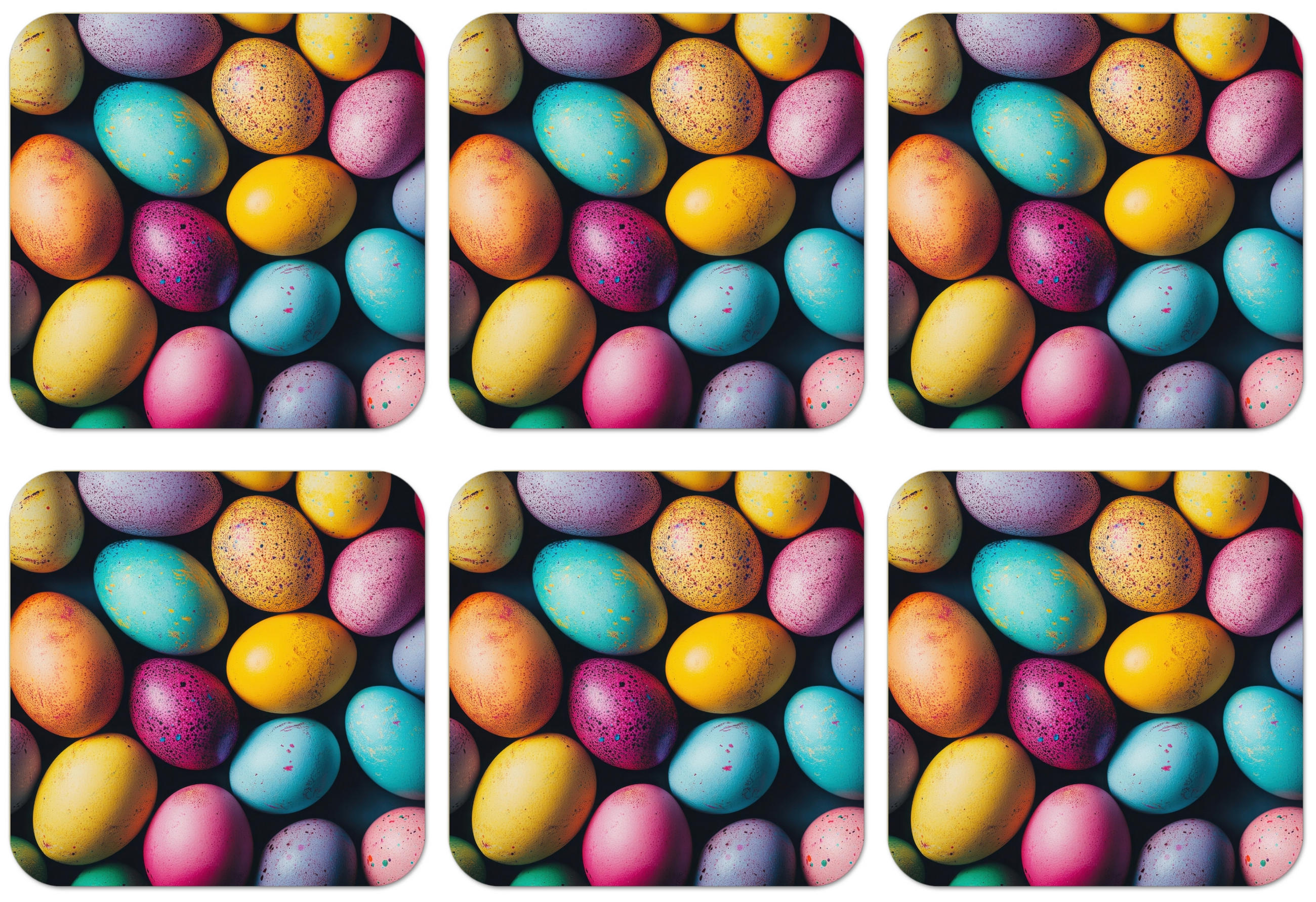 GLASUNTERSETZER 6er-Set Bunt - Ostereier - Spritzer Zubehör für Getränke 10x10 cm - Multicolor, Naturmaterialien (10/0.2cm) - MuchoWow