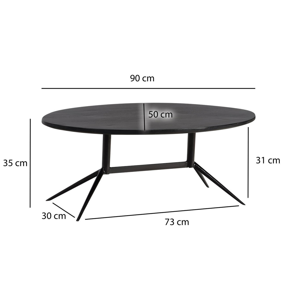 COUCHTISCH Oval in Schwarz aus Mango Massivholz und Metall, 90x50x35 cm mit natürlicher Holzmaserung - Schwarz, Holz/Metall (50/90/35cm) - KADIMA DESIGN