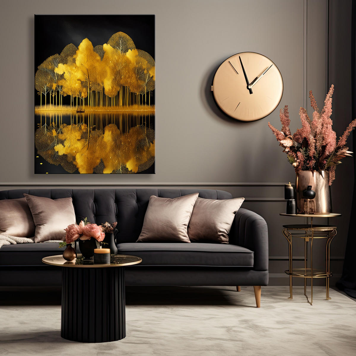 WANDBILD goldene bäume glamourlandschaft - Goldfarben, Textil (40/60cm) - Feeby