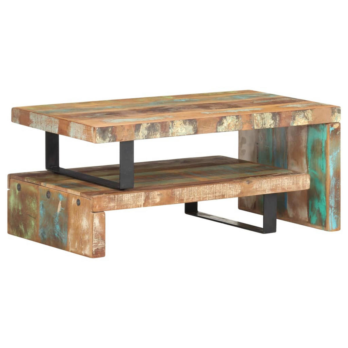 2-TLG. Couchtisch-Set Recyceltes Massivholz - Braun, Holzwerkstoff (90/50/40cm) - furnicato