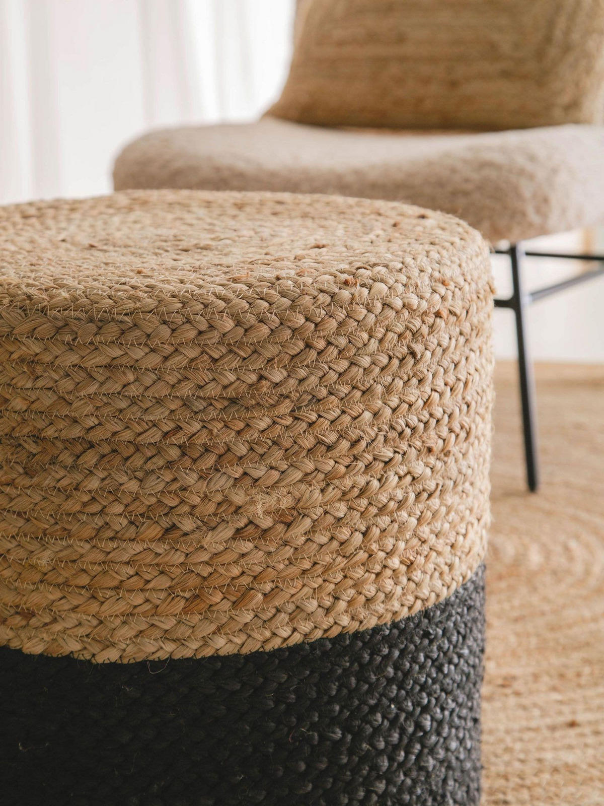 JUTE-POUF handgefertigt Jutta Hellbraun/Schwarz 40x40x40 cm - Hellbraun/Schwarz, Textil (40/40/40cm) - KUNSTLOFT