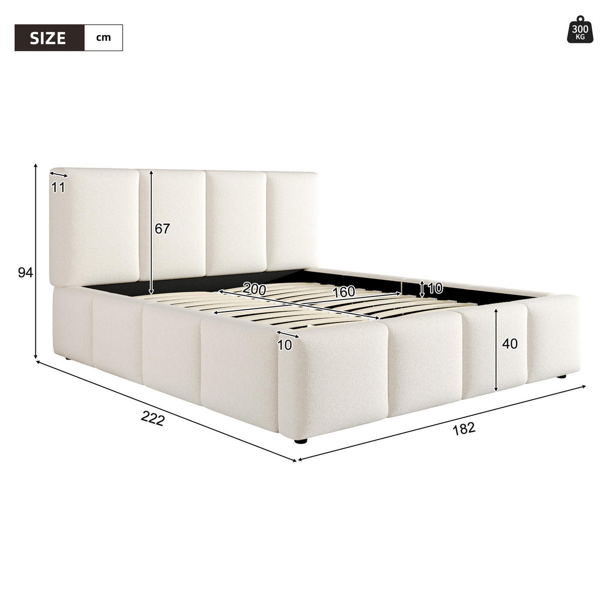 POLSTERBETT mit Lattenrost 160x200 cm Bouclé Beige - Beige, Holz (160/200cm) - Meubliv