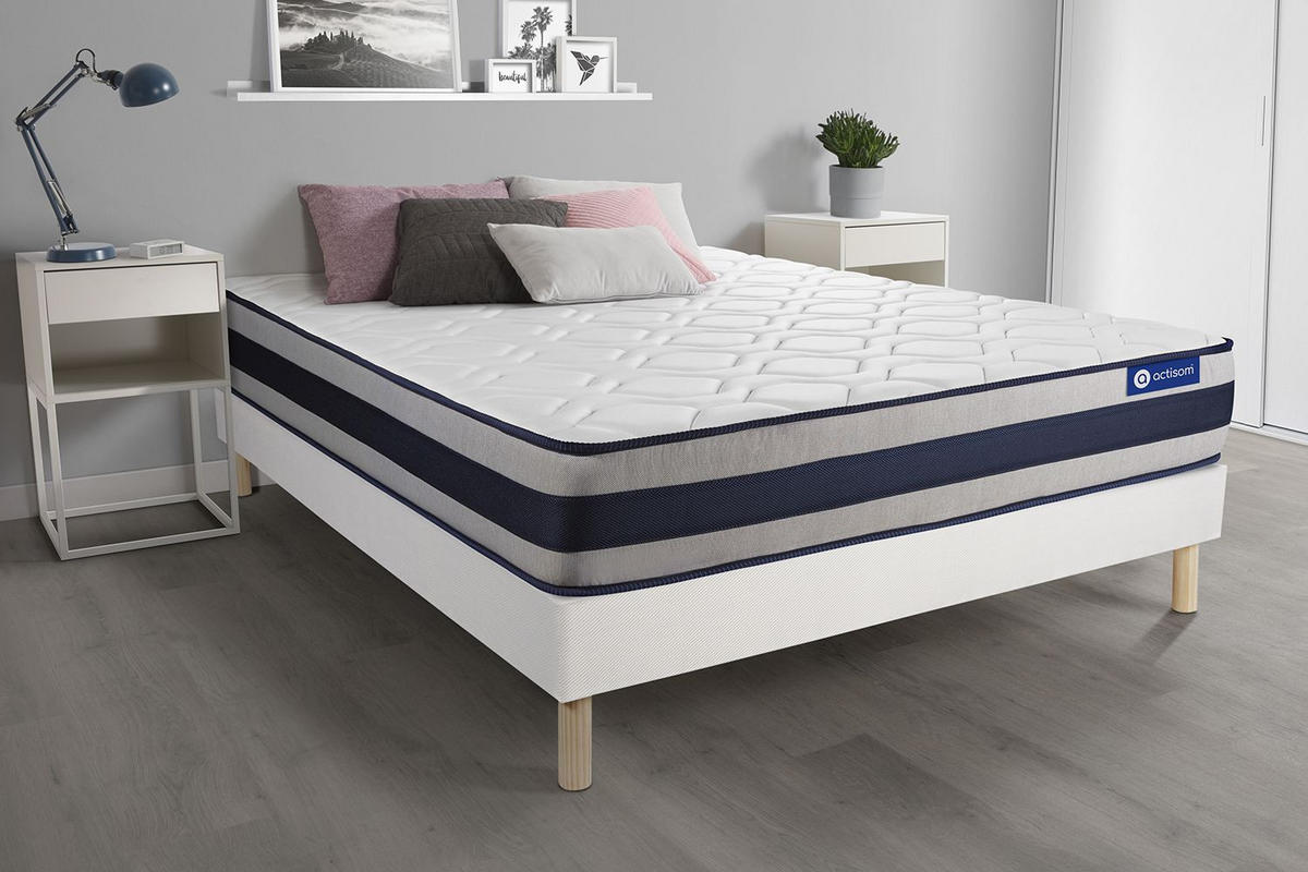 BETT Actimemo ergo Memory-Schaum 90 x 200 cm h3 - Kit Bettgestell Weiß - Beige/Weiß, Holz (90/200cm) - ACTISOM