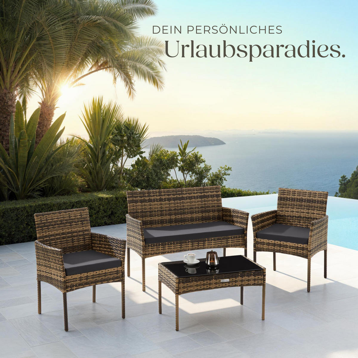 RATTAN GARTENSET Palese,Sofa 250 kg, je Sessel 120 kg,natur - Naturfarben, Kunststoff - tectake