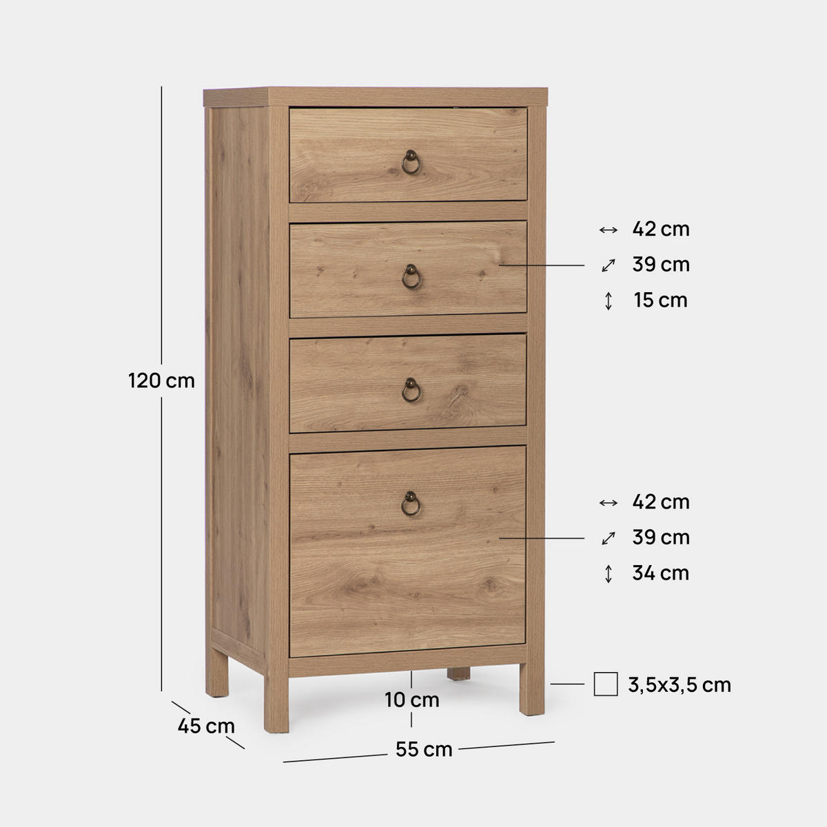SCHUBLADENSCHRANK Livorno Natürlich 55 cm x 120 cm - Naturfarben, Holzwerkstoff (55/120/45cm) - Klast Home