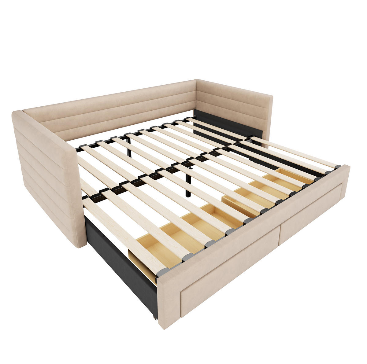 POLSTERBETT 90/190 cm ausziehbar zum Doppelbett mit 2 Schubladen und Lattenrost, Beige - Beige, Textil (90/190cm) - Redom