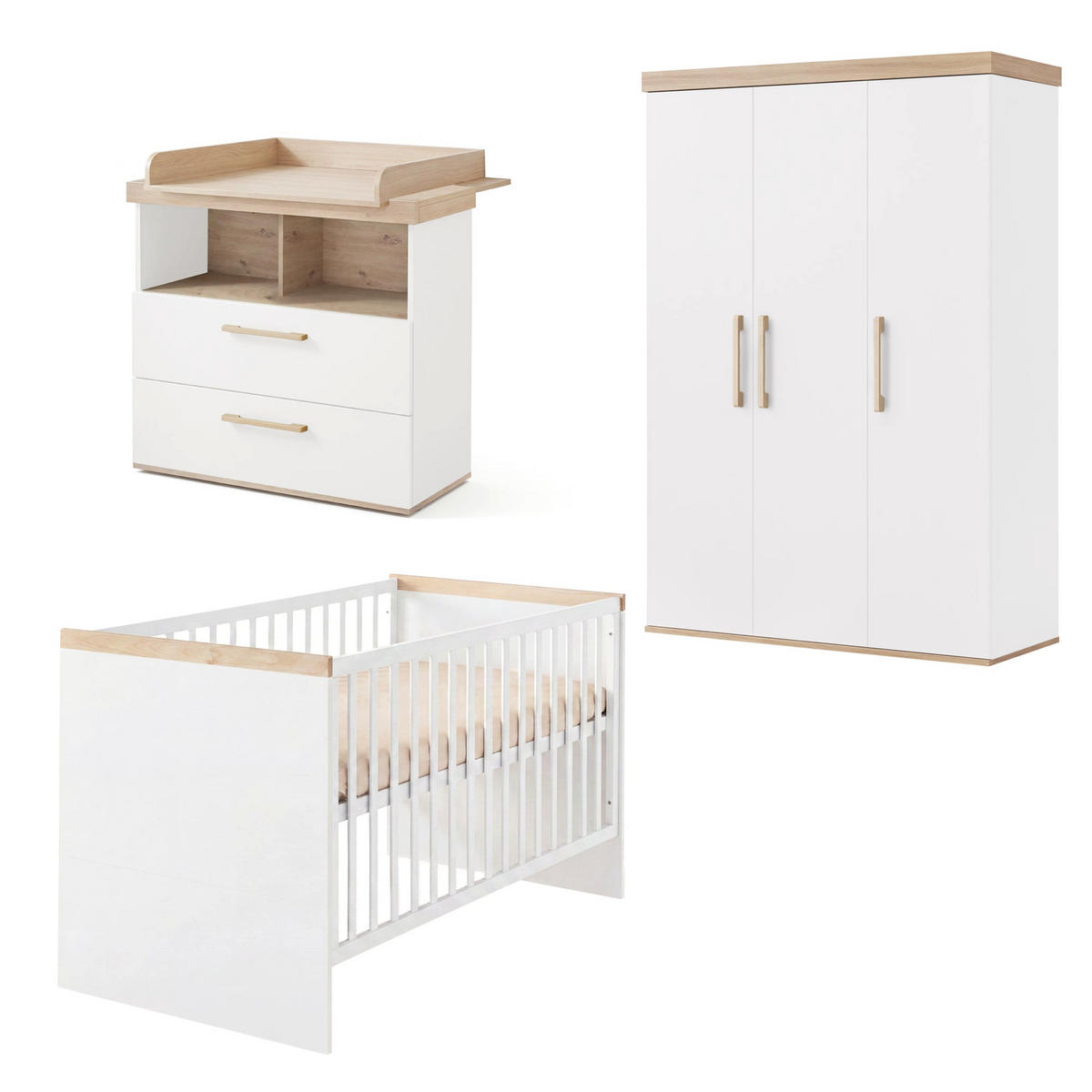 BABYZIMMER-SET Jimmy 3-teilig - Weiß, Holzwerkstoff (138/195/53cm) - Roba