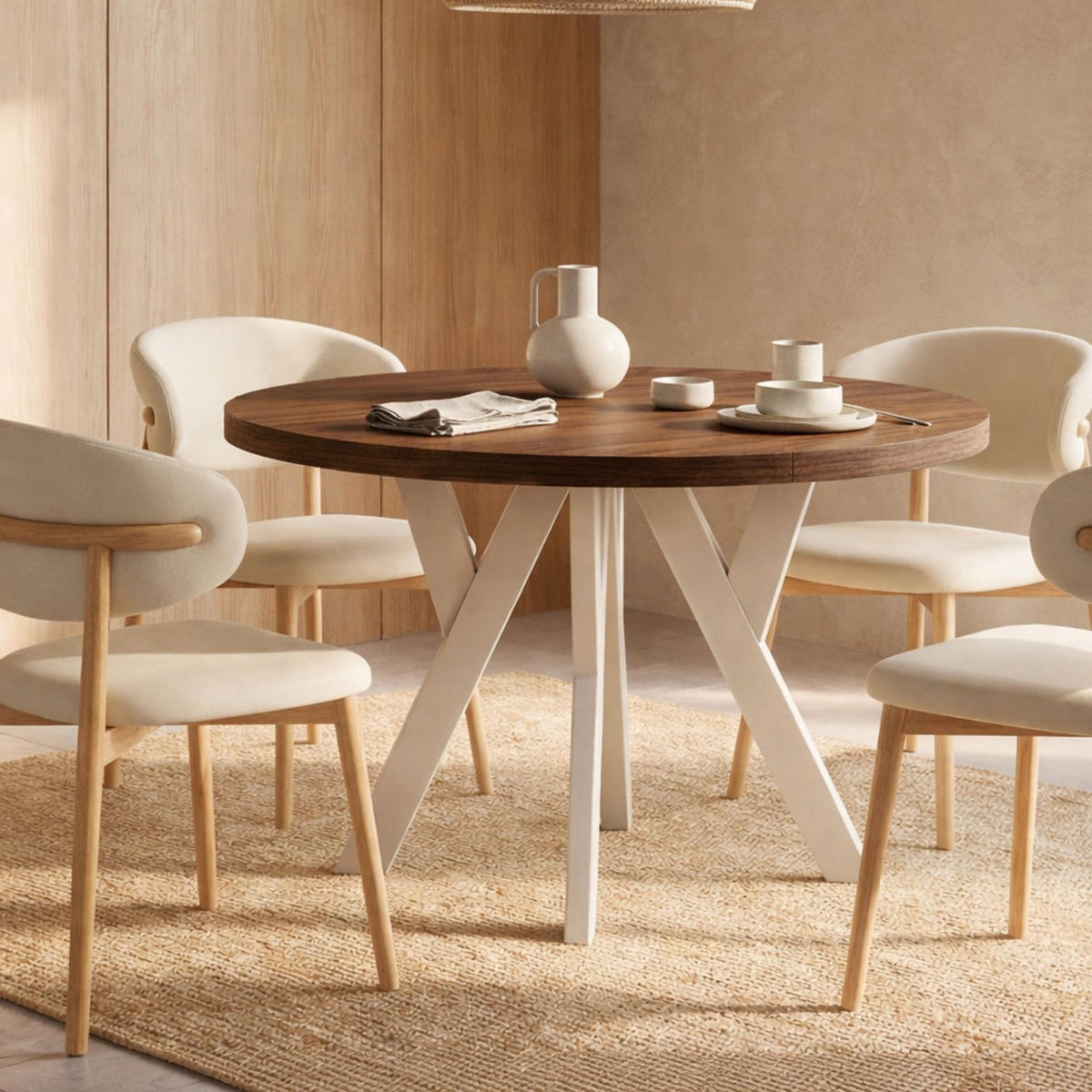 ESSTISCH Runder Ausziehbarer PERO 90/190, Franklin Nuss / Kaschmir - Kaschmir/Dunkelbraun, Holz (190/90/77cm) - Dekori_Interiors