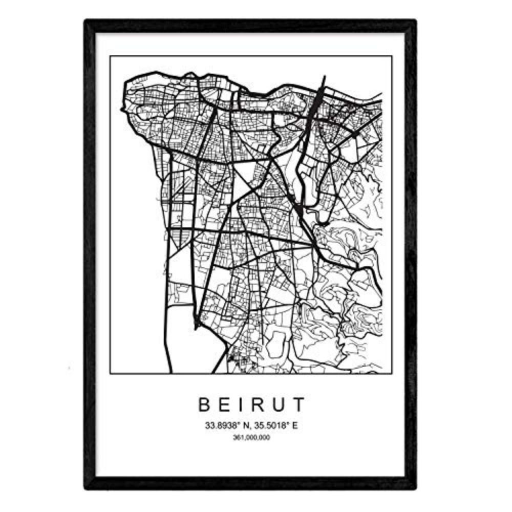 POSTER Beirut Stadtkarte – Nordisch A3 Rahmenlos - Klar, Papier (29.7/5/42cm) - Nacnic