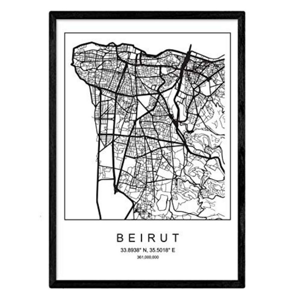 POSTER Beirut Stadtkarte – Nordisch A3 Rahmenlos - Klar, Papier (29.7/5/42cm) - Nacnic