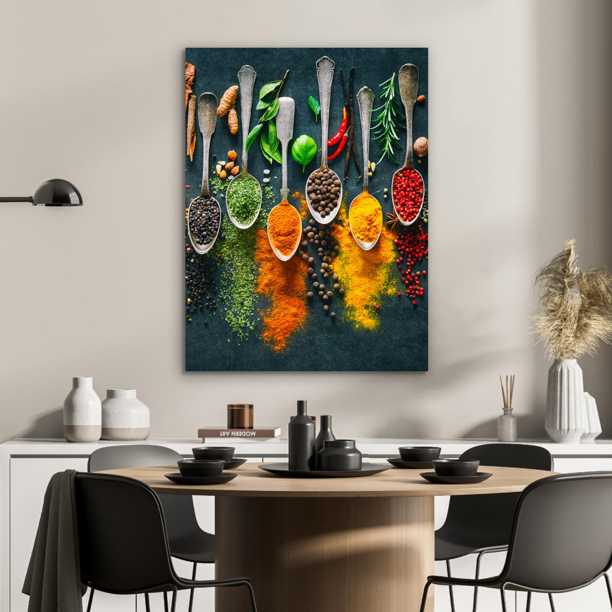 METALLBILD Kräuter - Gewürze - Löffel 60x80 cm - Currygelb, Metall (60/80cm) - MuchoWow