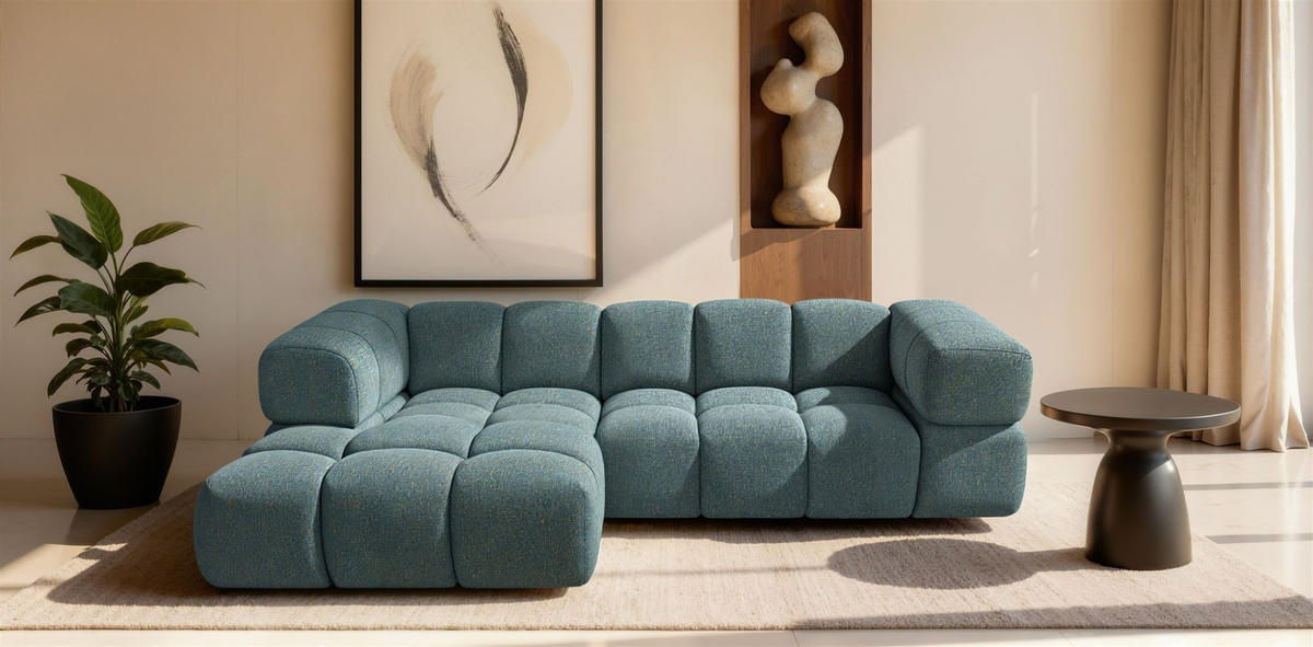 ECKSOFA Blanche In Puente - Blau, Holzwerkstoff/Textil (280/150cm) - Fun Möbel