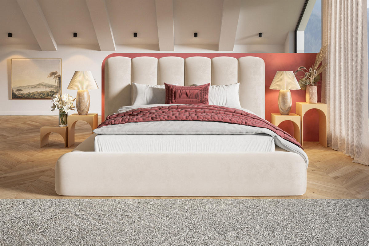 DOPPELBETT 160x200 cm Lumaro mit Dicker Schaum und Bettkasten, Beige - Beige, Holz/Textil (160/200cm) - Emporius