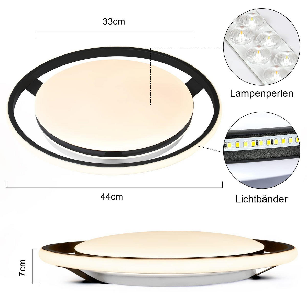 LED-DECKENLEUCHTE Falris 46.5/47.5/9 cm - Schwarz, Metall (47.5/46.5/9cm) - ZMH