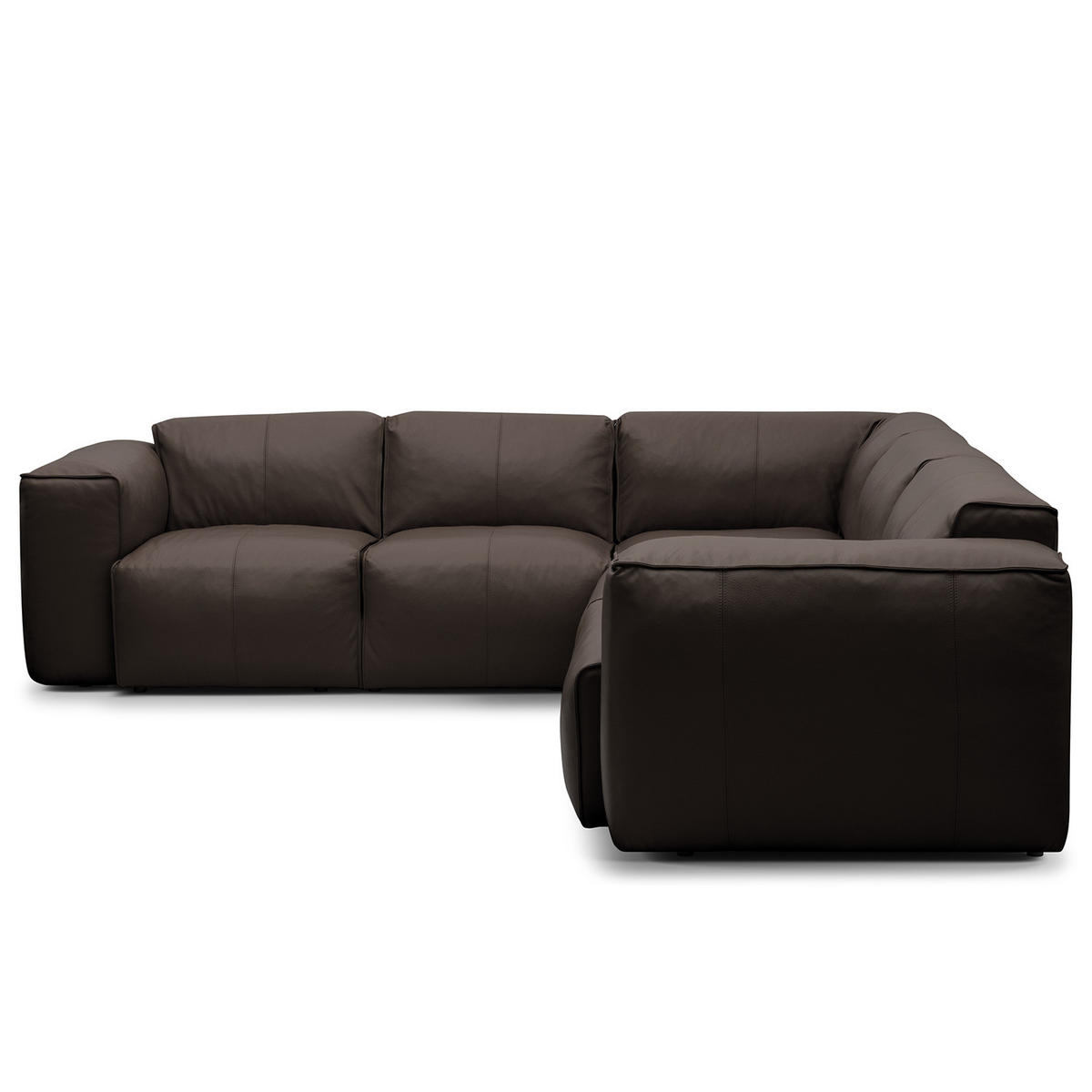 ECKSOFA mit Rundecke - Dunkelbraun/Schwarz, Leder/Kunststoff (325/260cm) - home24