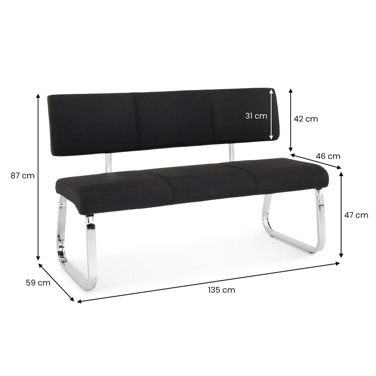 ESSZIMMERBANK VILAS - Schwarz, Textil/Metall (135/56/87cm) - IDIMEX